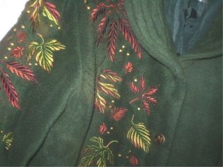 Bob Mackie Wearable Art Embroidered Green Fleece Coat Jacket M Medium 