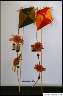 12 x Geschenk & Blumen Stecker Drachen Holz farbenfroh bunt Herbst 