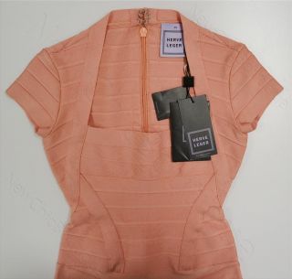 Herve Leger Rae Bandage Dress Size XS $1590 Authentic Signature Pink 