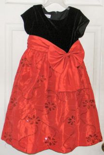 Bonnie Jean Black Red Christmas Dress With Sequins Girls Size 6