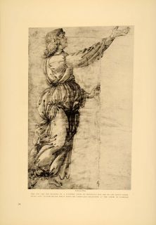 1930 Angel Botticelli Renaissance Pen Ink Drawing Print Original 