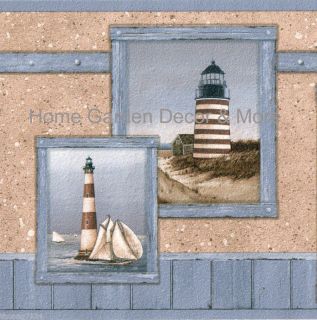 Blue Painterly Lighthouse Nautical Wall Paper Border