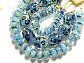   Lampwork Beads OrGaNiC Handmade Glass DENIM BLUE JAGUAR LEOPARD BOROS
