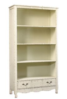 New Oak Open Bookcase, Weathered White, Drawer, French Bosquet Style 