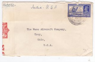 India Bombay Tata Sons Aviation Dept to US 1940s Censored WWII Cover 