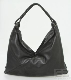 Bottega Veneta Black Leather Braided Handle Double Zip Hobo Bag
