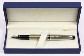 Waterman Expert Fountain Pen Stainless Steel Chrome Trims NEW