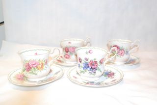   of 4 English Queens Rosina Bone China Floral Cup Saucer Sets