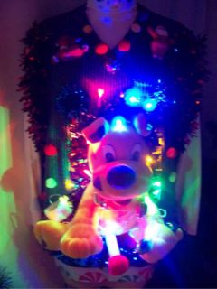   CHRISTMAS SWEATER VEST MENS L AMAZING LIGHTS NAUGHTY HORNY DOG BONER