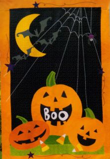 Pumpkin Boo Bat Spider Applique Large House Decorative Halloween Flag 