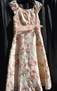 BONNIE JEAN Jr Bridesmaid Party Dress Girls Size 16 Ivory White Pink 