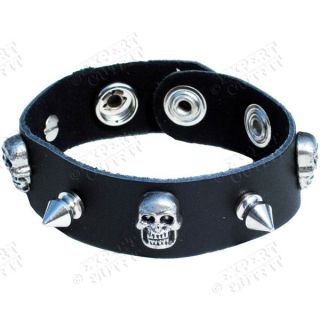 Leather Skull Studded Spiked Spikes Cuff Bracelet Punk Rocker Gothic 