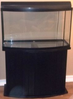 Fish Tank 46 Gallon Black Glass Bow Front with Black Wood Stand