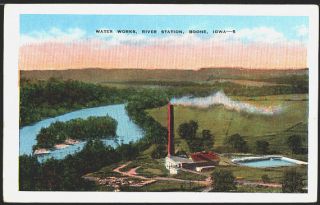 Boone Iowa IA 1930s Water Works River Station Vintage Postcard