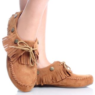 Camel Suede Tribal Boho Lace Up Fringe Moccasin Womens Flat Shoes Size 