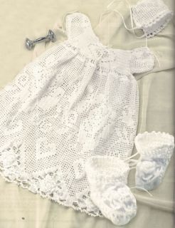   Baptism Baby Gown Dress Bonnet Booties Filet Crochet Pattern