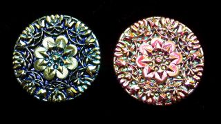 Vintage Czech Button 1 5 Hand Pressed Glass Opalescent 1 PC