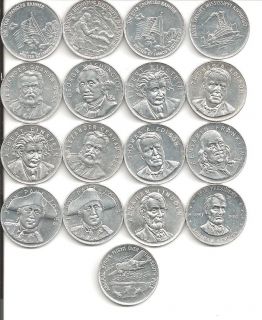Shell Famous Facts Faces Alum Tokens Lot of 17 Great condition 