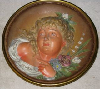 Antique Rose Lady Bradley Hubbard Cast Iron Art Plaque Charger Plate 