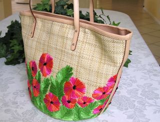 New Kate Spade Boscobel Small Coal Floral Straw Bag Purse Tote