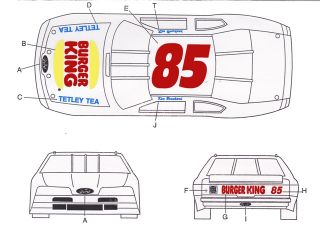 85 Ron Bouchard Burger King Ford 1 32nd Scale Slot Car Waterslide 