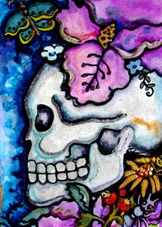   Garden Skull Natures Bounty Floral Day of The Dead ACEO OOAK