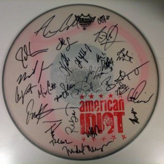 American Idiot BWay Green Day Cast Signed Drum Head