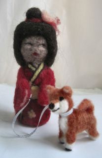   Needle Felted Japanese Kokeshi Doll 1 Shiba Inu Dog by Bren