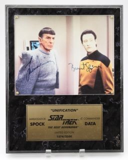 Star Trek Lenoard Nimoy Brent Spiner autographed plaque With COA