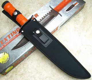   Fire Department Fixed Blade Survival Kit Red Handle Bowie Knife