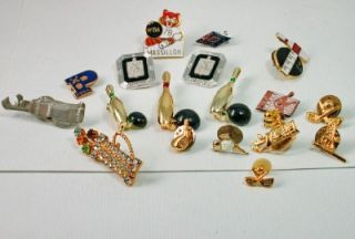 Vintage Sports Memorabilia Jewelry Lot Golf Bowling Pins Awards