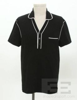   Mens Black White Cotton Short Sleeve Bowling Shirt Size XL