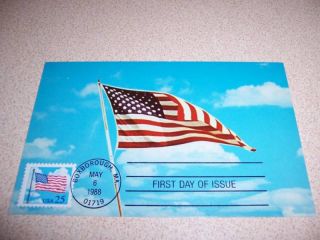   American Flag Postcard w First Day of Issue Stamp Boxborough MA