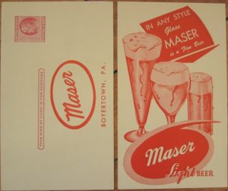 Advertising Postcards Maser Light Beer Boyertown PA