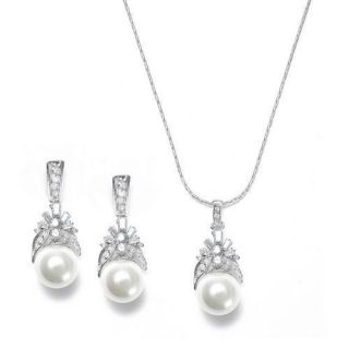 New Mariell Pearl and CZ Wedding Bridal Jewelry Set