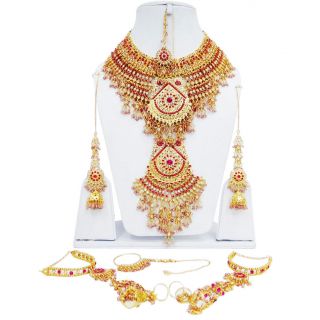   Pink CZ Bridal Necklace Set Bollywood Costume Wedding Jewelry