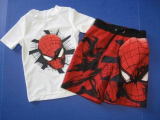 NWT Boys BABY GAP Spiderman Swimsuit Set 2T Rash Guard Swim Shirt 