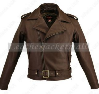 Men Brando Style Brown Biker Leather Jacket