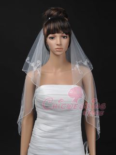   31 Pearl Pencil Edge Fingertip Length Wedding Bridal Veil (TS110103
