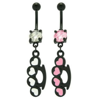 Brass Knuckles Hearts Belly Ring with CZ Gem 120765