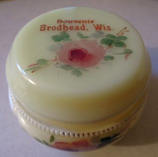 BRODHEAD, WISCONSIN Custard Souvenir Covered Dish with Roses