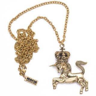 Vintage Brass Gold Unicorn Crown Chain Pendant Necklace by 