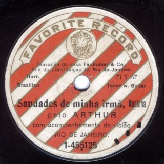 Arthur Castro Mega RARE One Side Brazilian 78 RPM 1912