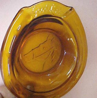 Vintage Amber Brown Glass Ashtray Horse Horseshoe Good Luck Lucky 