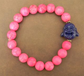 Carol Brodie Inspired   Blue Happy Buddha with Pink Howlite Beads 