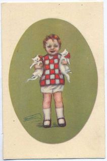 SG Zandrino Art Deco Child w Cat Old 1910s Postcard
