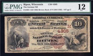 Nice RARE 1882 $10 RIPON, WI BROWNBACK National Banknote PMG 12 