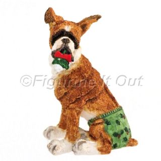 Breed Apart Mini Figurine Holiday Christmas Boxer Dog in Shorts 