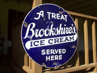 Old Brookshires Ice Cream Original Double Side Porcelain 30Curb Sign 