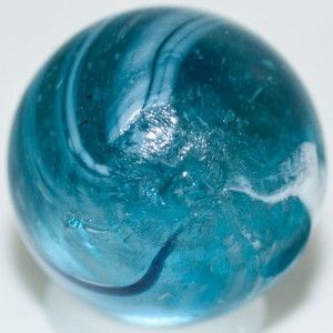 11/16 Antique Glass Marble ~Blue Glass Coreless Swirl Marble Double 